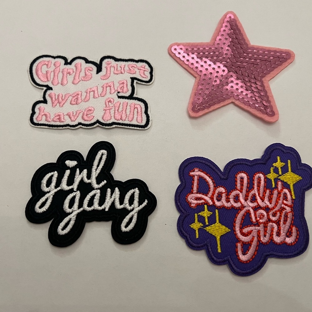 - New set of 4 girl themed iron on patches for hats, jeans.tshirts etc